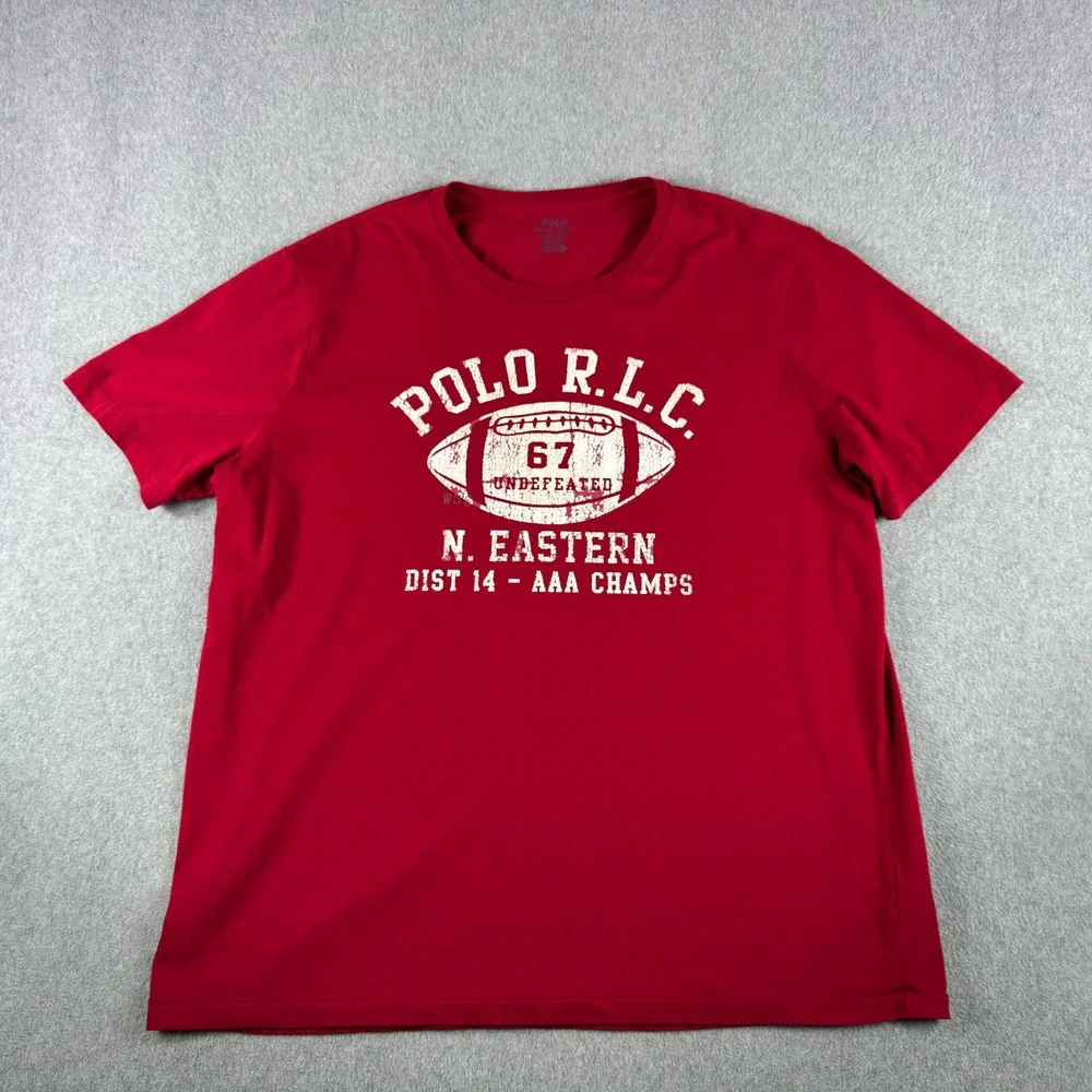 Polo Ralph Lauren Mens Red Short Sleeve T-Shirt Red Football Champs Soft Tee XXL